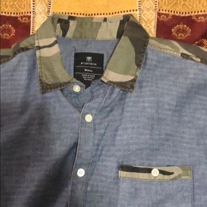 Long sleeve buttoned down camo-denim shirt